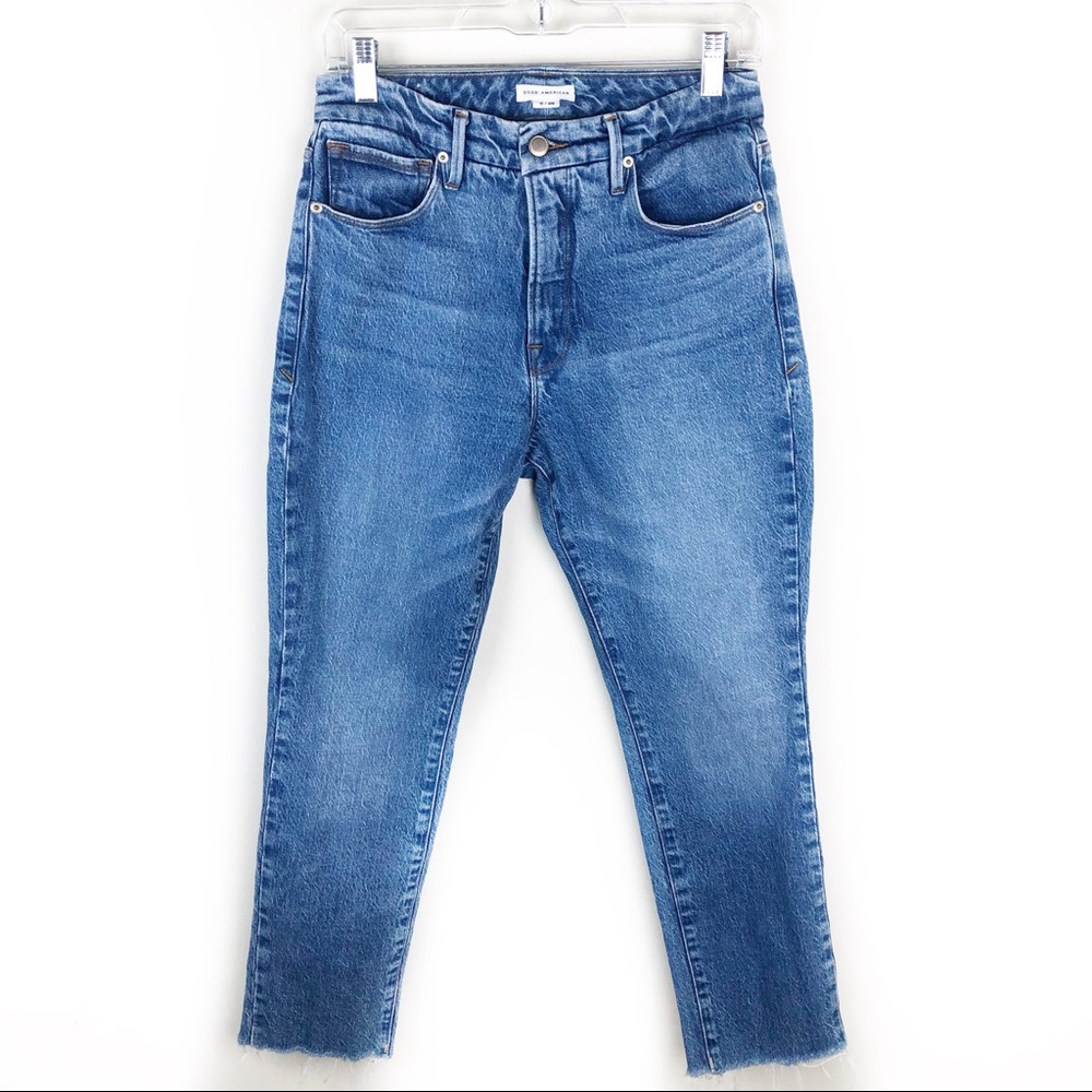 Good American - Good classic straight leg raw hem jeans size: 28